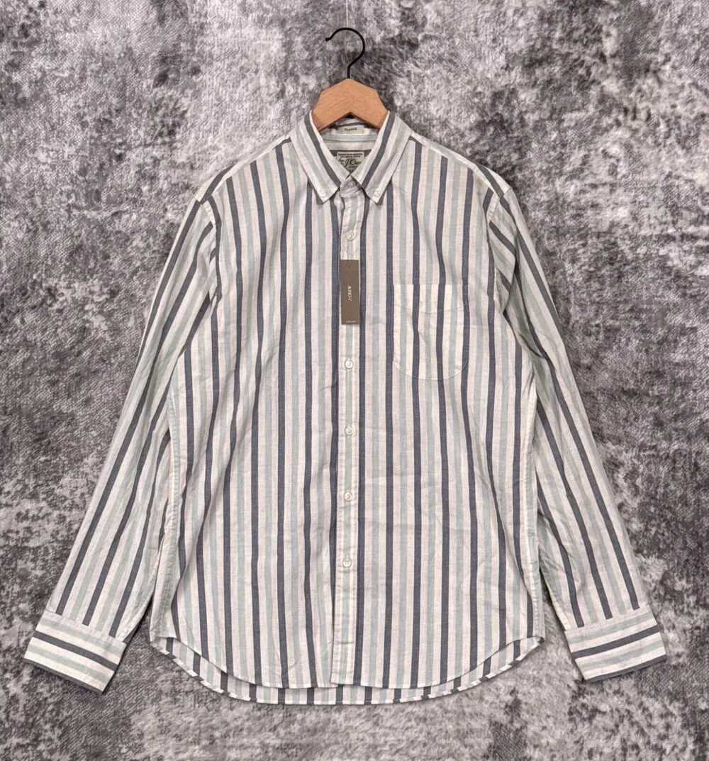 New J Crew Shirt Medium Mens Classic Fit Striped Long Sleeve Casual Button